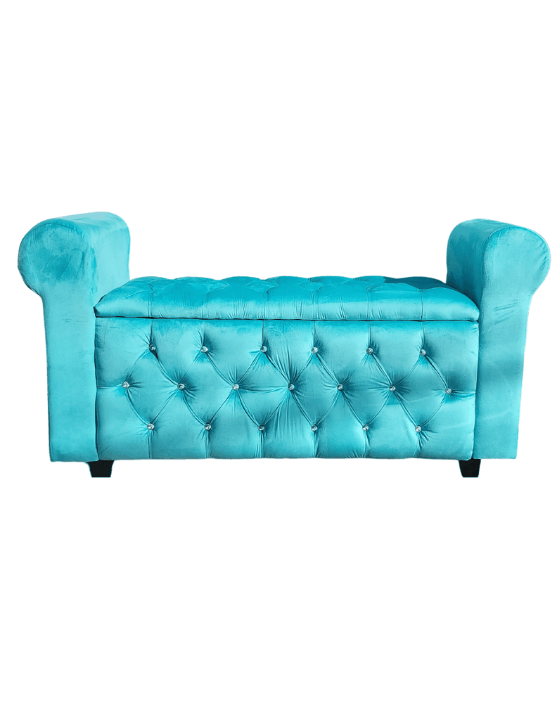 BANQUETA BAUL CAPITONE TURQUESA DIAMANTE FELPA 134X40X50X30 RIMAR-1