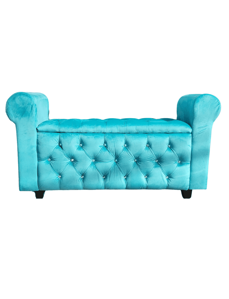 BANQUETA BAUL CAPITONE TURQUESA DIAMANTE FELPA 134X40X50X30 RIMAR-3