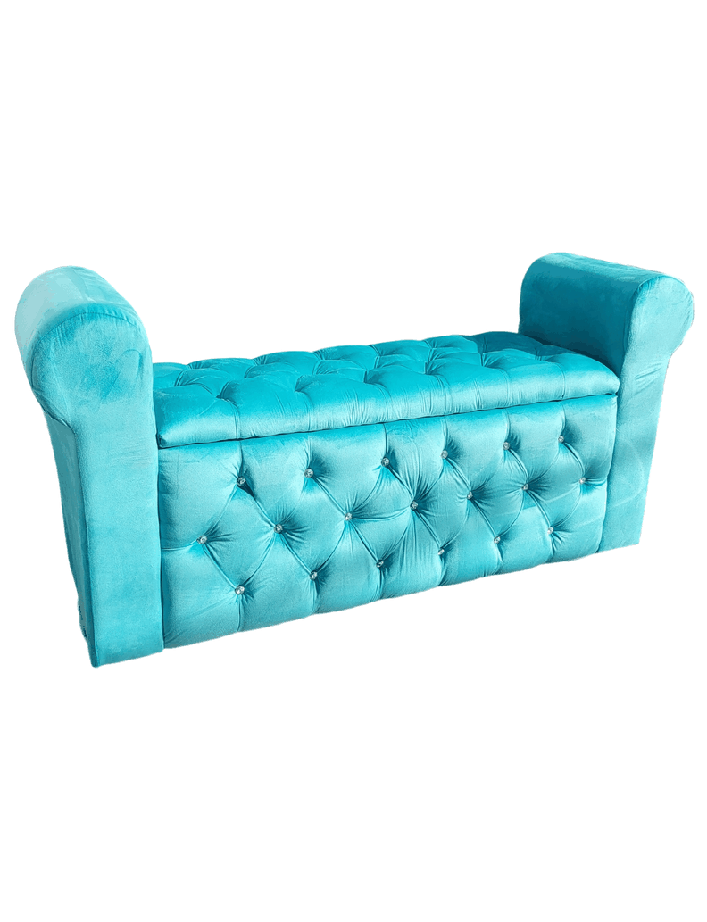 BANQUETA BAUL CAPITONE TURQUESA DIAMANTE FELPA 134X40X50X30 RIMAR-4