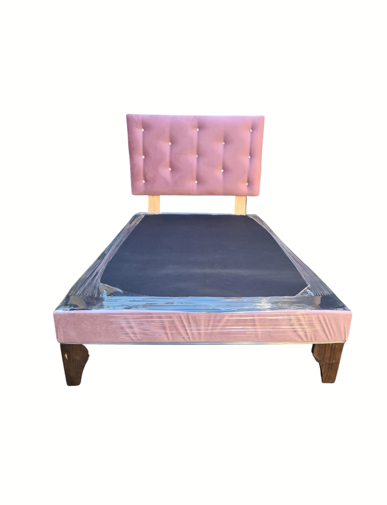 Base 1.5P + Respaldo Botone Palo Rosa Felpa Diamante  Muebles Rimar