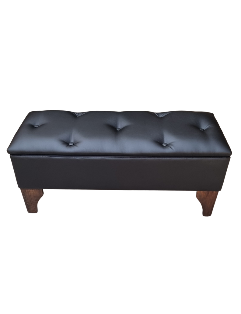 Banqueta Baul Botoné Negro Cuero -2
