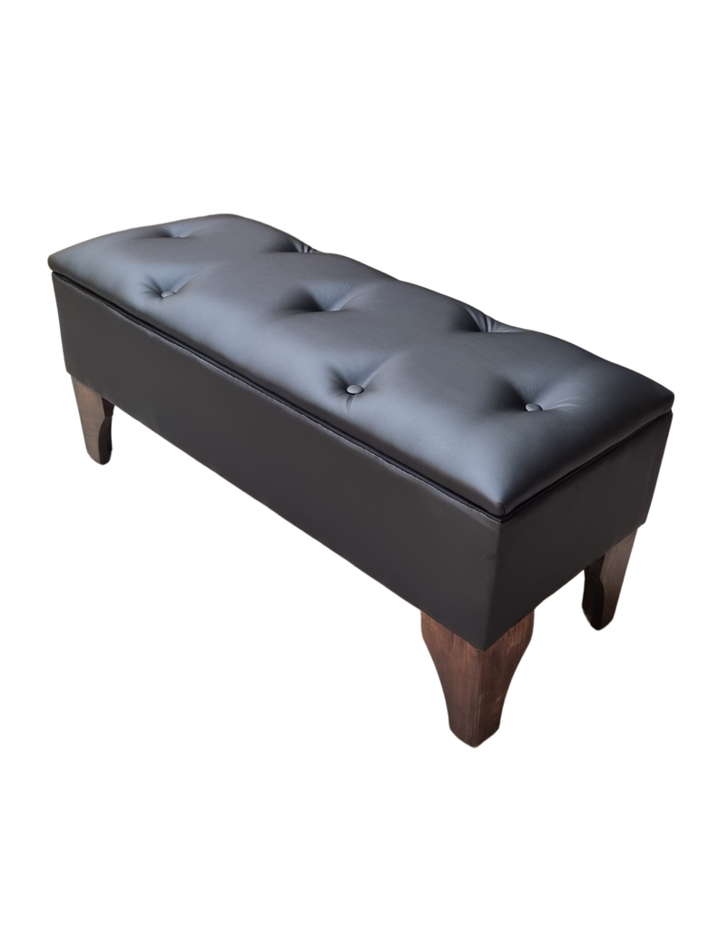 Banqueta Baul Botoné Negro Cuero -3
