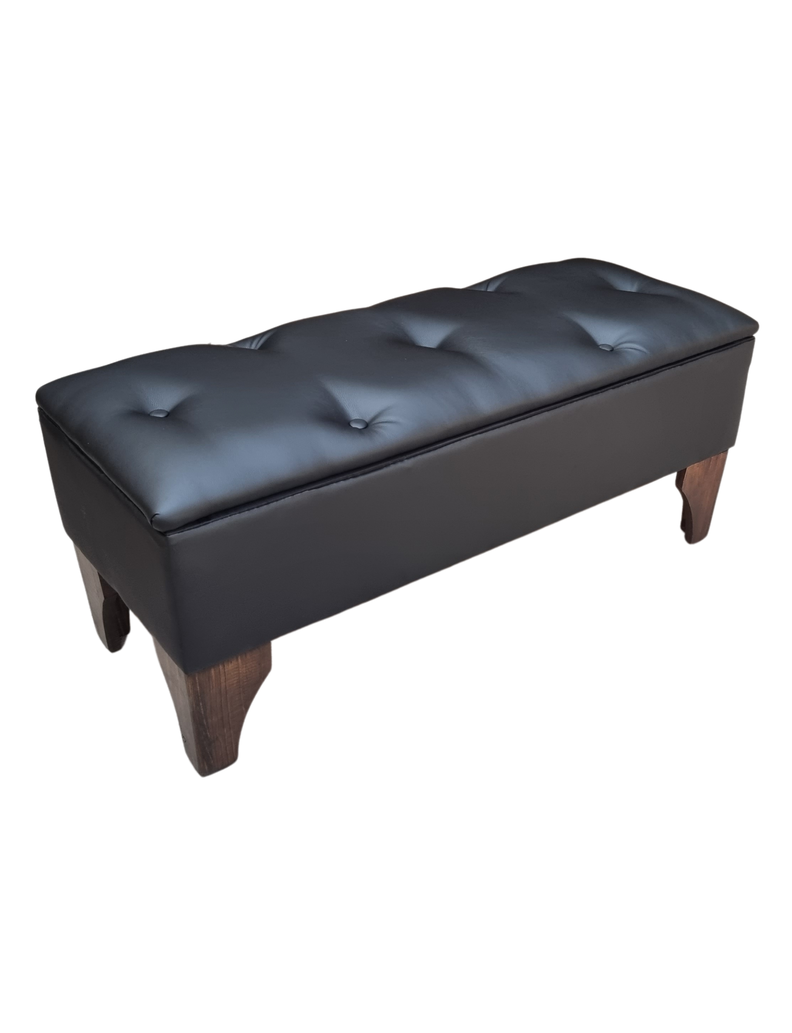 Banqueta Baul Botoné Negro Cuero -1