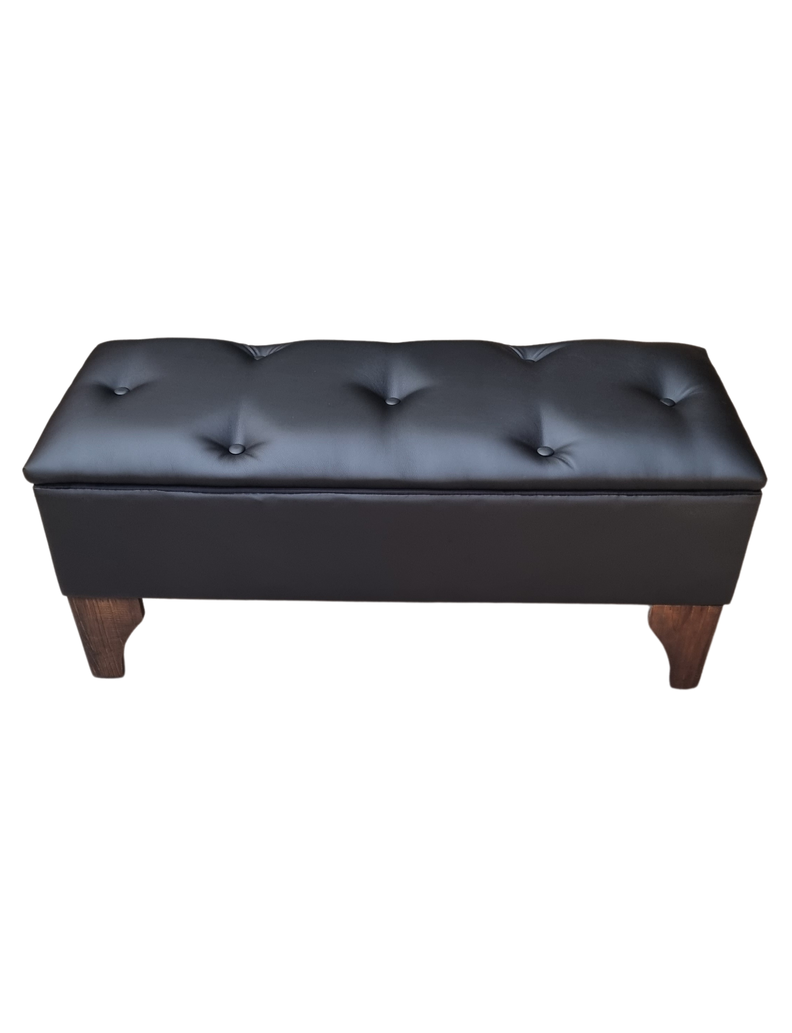 Banqueta Baul Botoné Negro Cuero -0