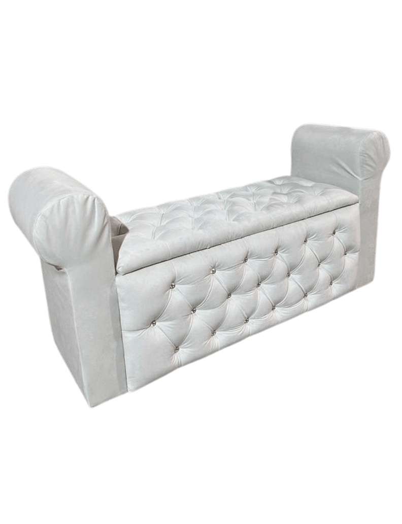 Banqueta Baúl Capitoné Con Brazos crudo Felpa -3