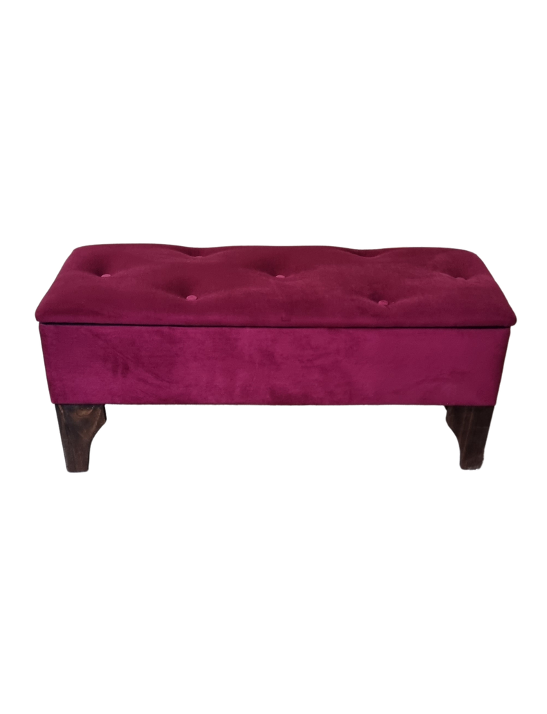 Banqueta Baúl Botón Vino Tinto Felpa Muebles Rimar-0
