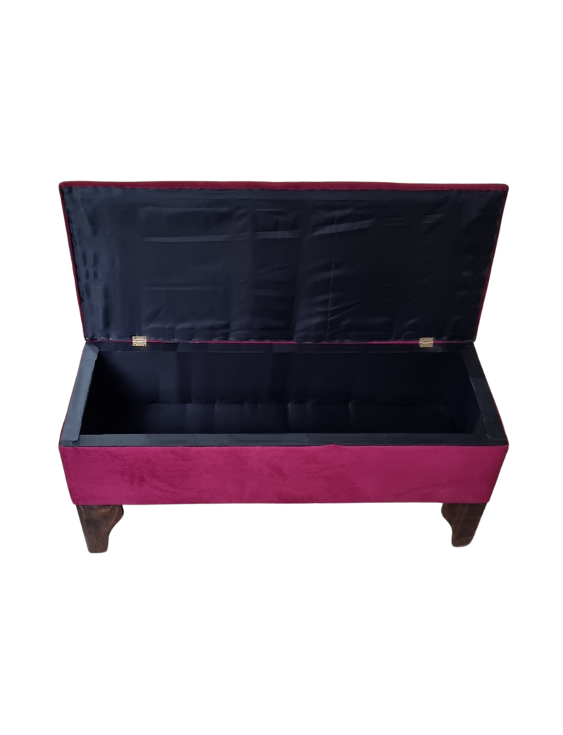 Banqueta Baúl Botón Vino Tinto Felpa Muebles Rimar-4