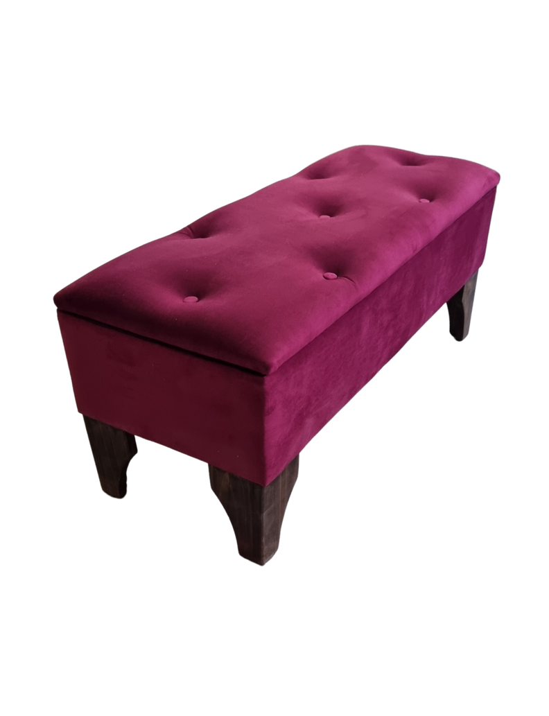 Banqueta Baúl Botón Vino Tinto Felpa Muebles Rimar-1