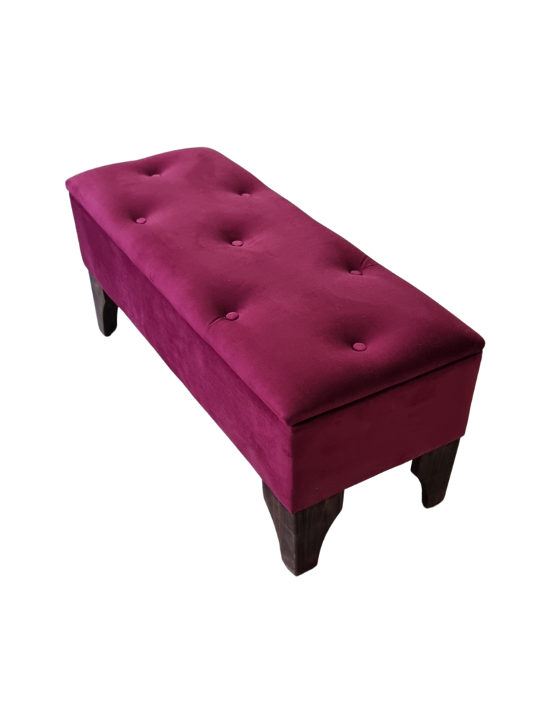 Banqueta Baúl Botón Vino Tinto Felpa Muebles Rimar-2