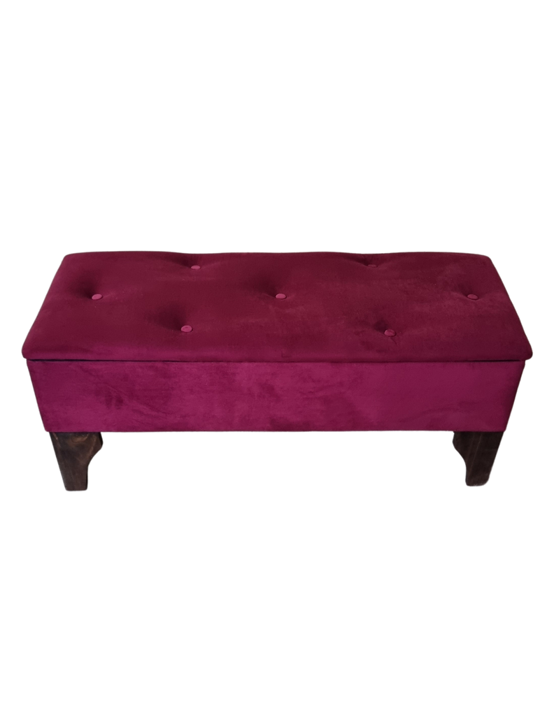 Banqueta Baúl Botón Vino Tinto Felpa Muebles Rimar-3
