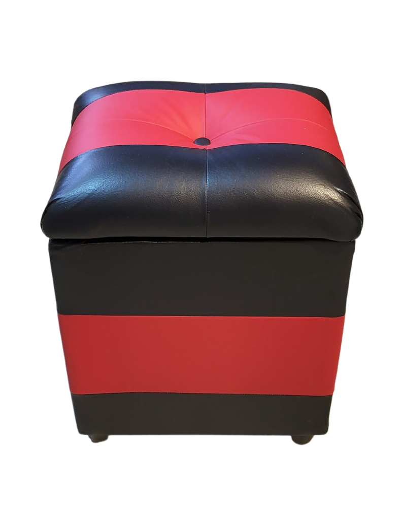 Pouf Baul Bicolor Negro Rojo Eco Cuero 40x33x50 Muebles Rimar-0