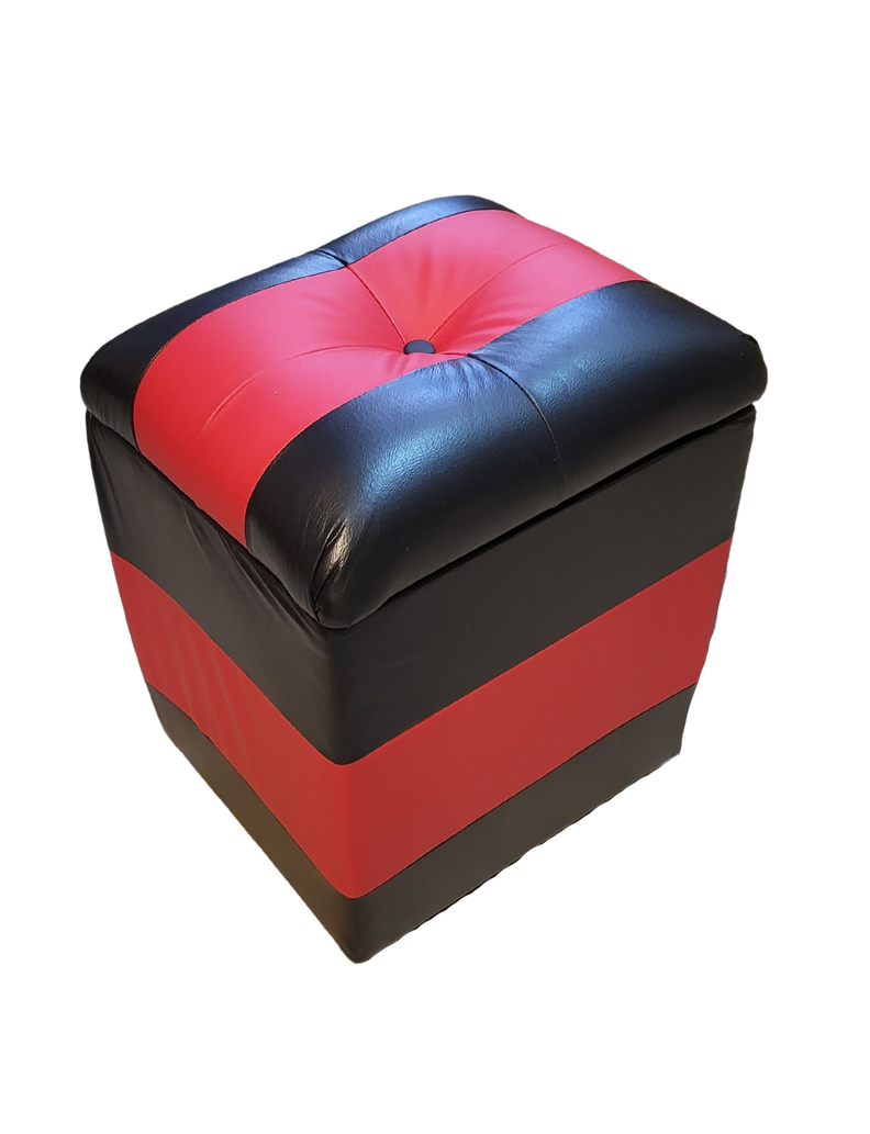 Pouf Baul Bicolor Negro Rojo Eco Cuero 40x33x50 Muebles Rimar-1