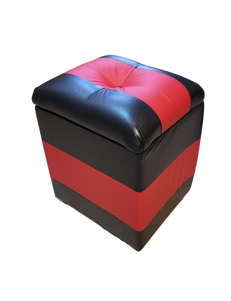 Pouf Baul Bicolor Negro Rojo Eco Cuero 40x33x50 Muebles Rimar-2