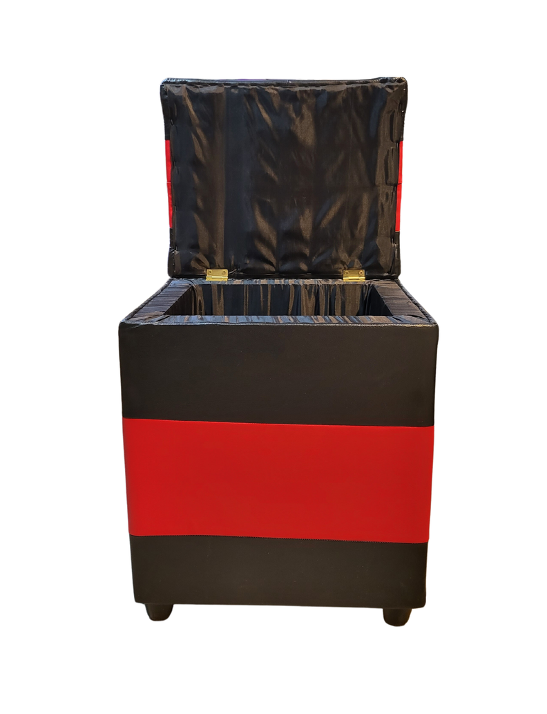 Pouf Baul Bicolor Negro Rojo Eco Cuero 40x33x50 Muebles Rimar-4