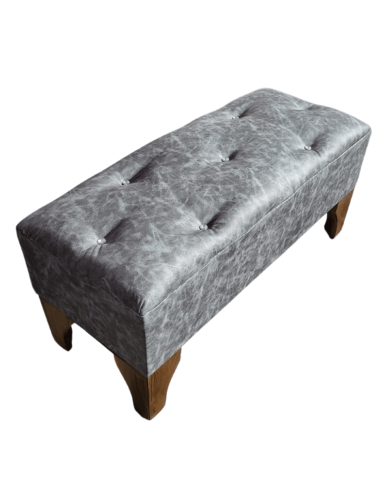 Banqueta Botón Diamante Gris Eco Cuero 100x40x40 Rimar-1