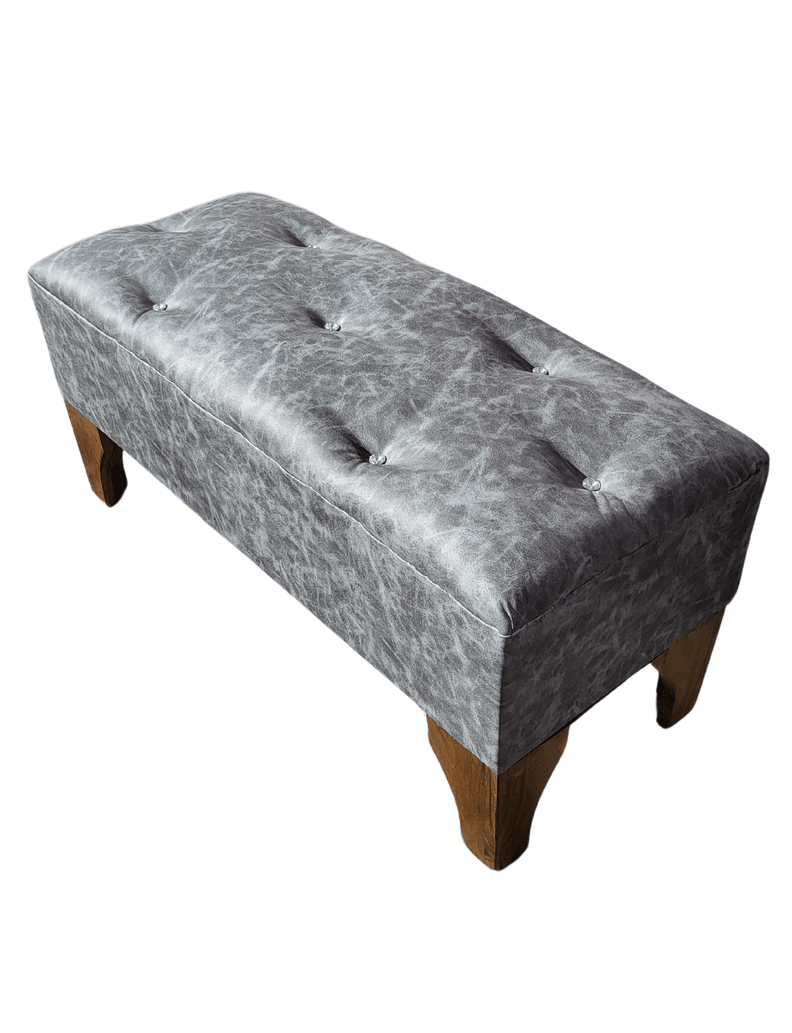 Banqueta Botón Diamante Gris Eco Cuero 100x40x40 Rimar-3