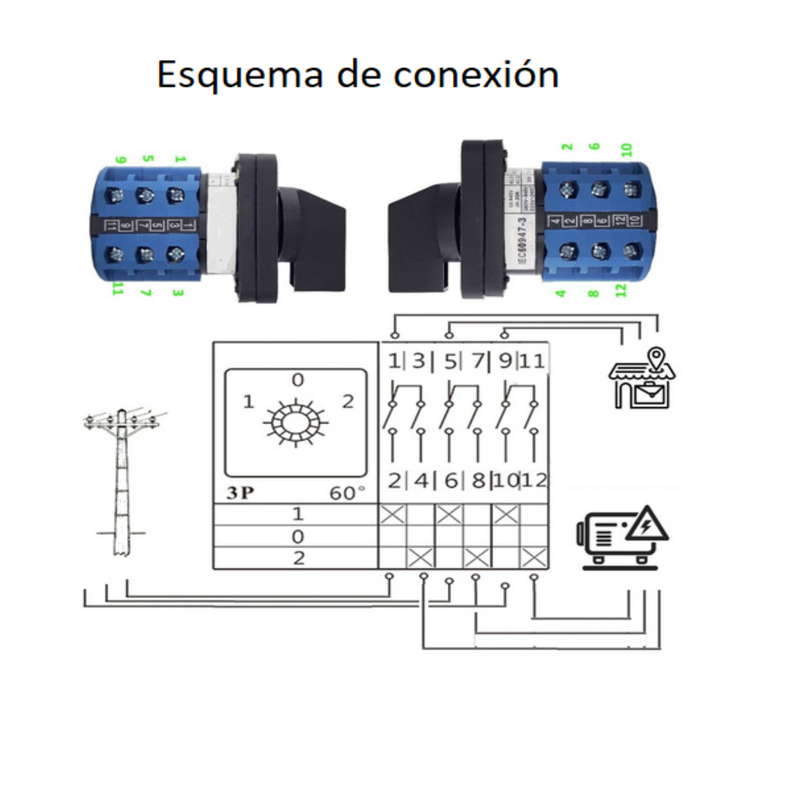 Selector Conmutador 1-0-2 Solar Dc 500v 20a 3p Con Caja Ip66-2