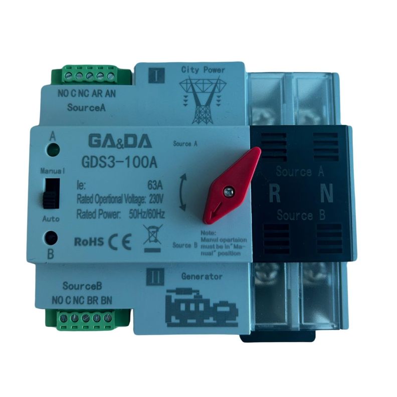 ATS Switch Transferencia Autom 63A 2P Riel DIN Red-Generador-0