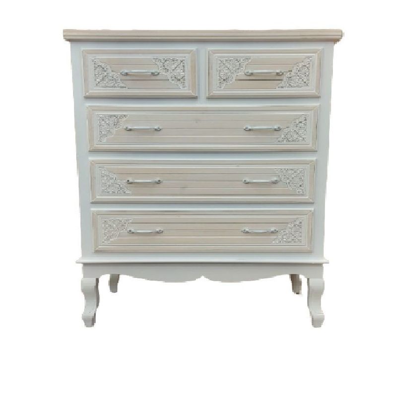 Cómoda con diseños tallados blanco y beige-0