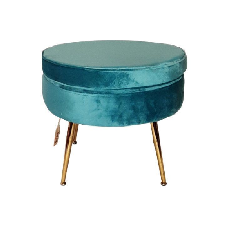 Banqueta Pouf redonda felpa turquesa-0