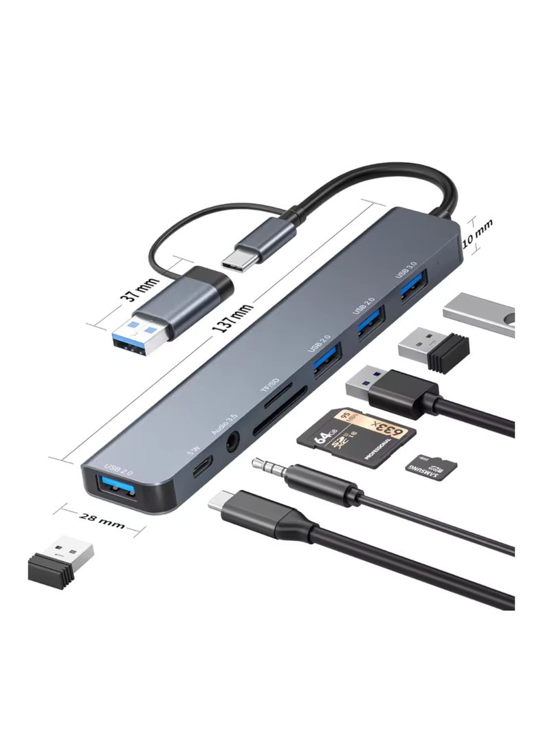 Hub adaptador USB 3.0, 8 puertos en 1-1