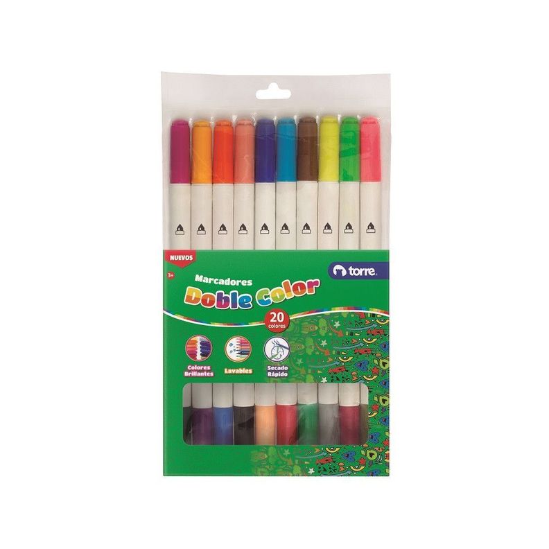 Plumon delgado doble punta 20 colores Surtido