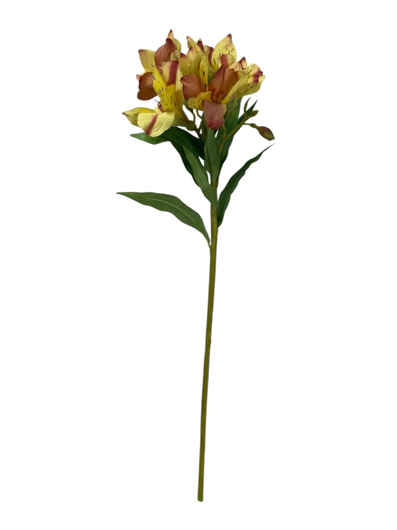 Astromelia Amarilla Rosa de 63 cm Artificial | Estilo Natural para Interiores y Vitrinas Amarillo