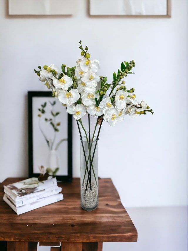 Rama Artificial Orquidea De 8 Flores 80cm Artificial | Estilo Natural para Interiores y Vitrinas Blanco