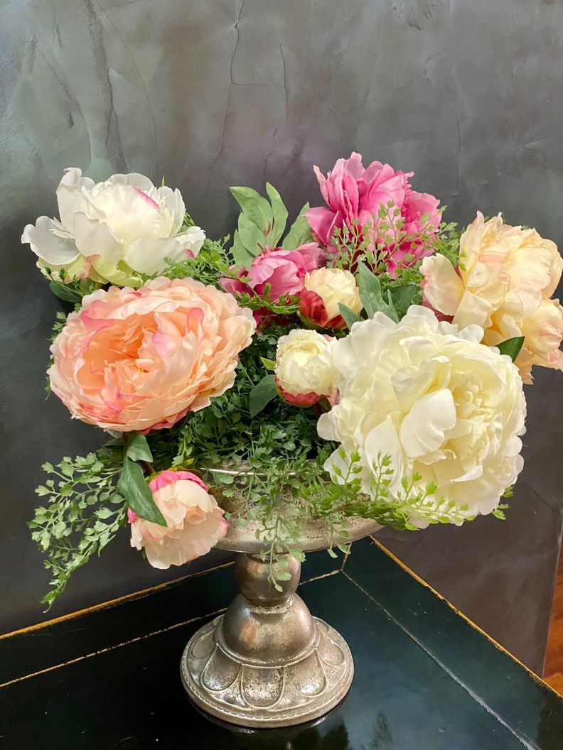 Flor Decorativa Peonia Con Boton Blanca 54Cm-1