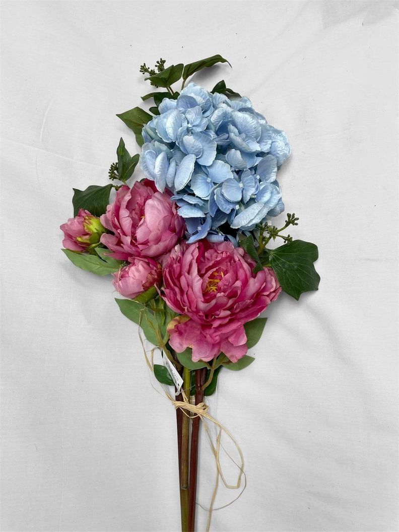 Arreglo con Hortensia Azul/Rosa Artificial | Estilo Natural para Interiores y Vitrinas