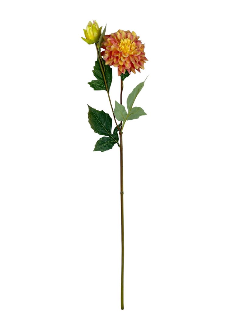 Dahlia Naranja Rosa de 68 cm Artificial | Estilo Natural para Interiores y Vitrinas Naranjo