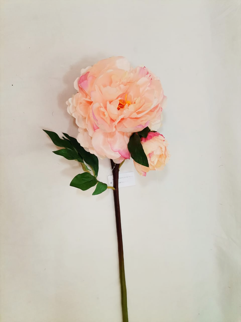 FLOR DECORATIVA COREL PEONIA CON BOTON CREMA-ROSA 54CM-0
