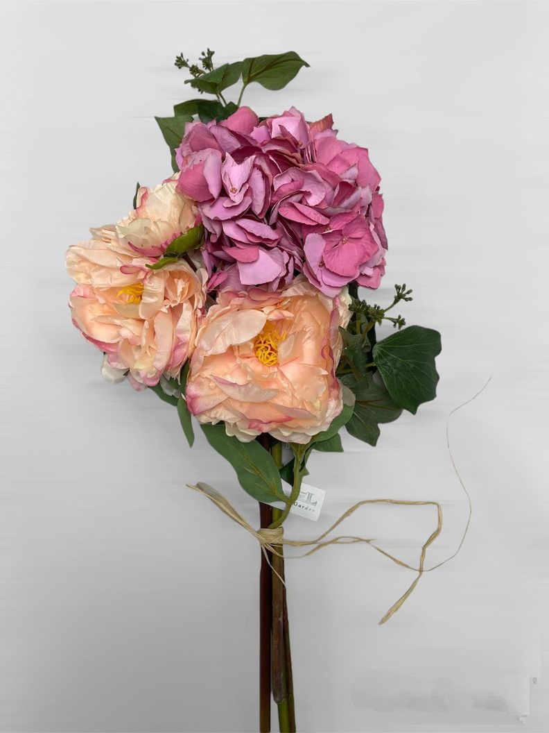 Arreglo con Hortensia Rosada Artificial | Estilo Natural para Interiores y Vitrinas Rosado Oscuro