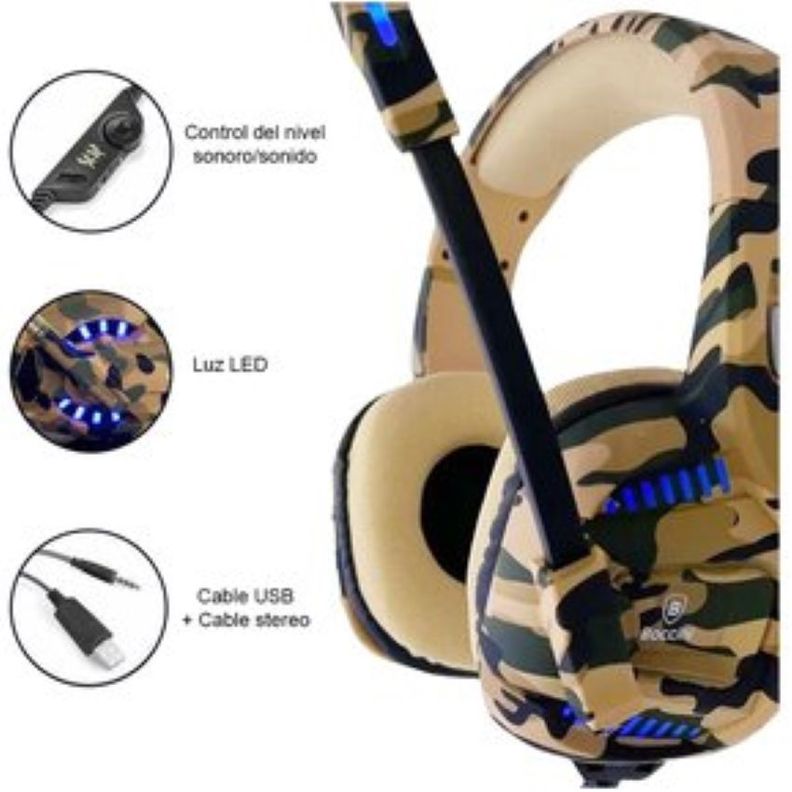 Audifono PS4 Camuflajeado Gamer Con Luz-3