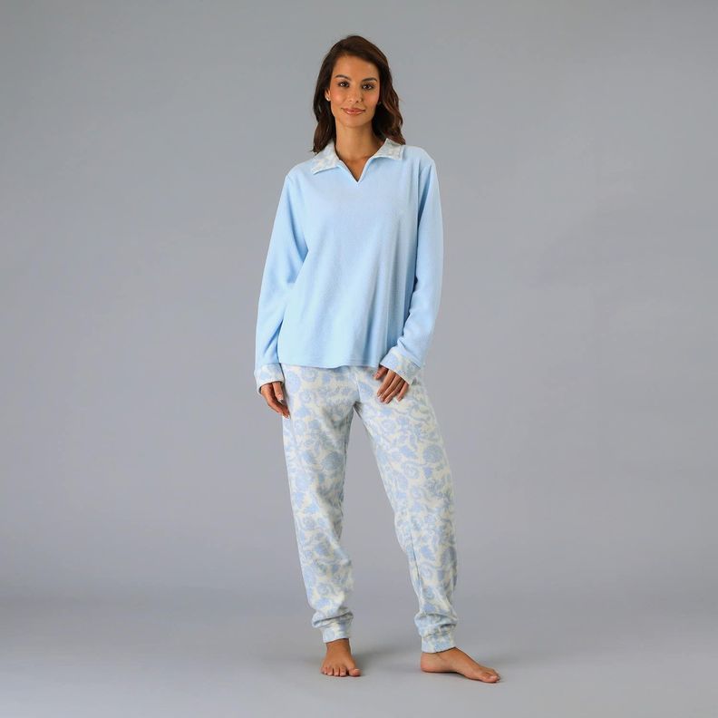 Pijama Cuello Print Azul