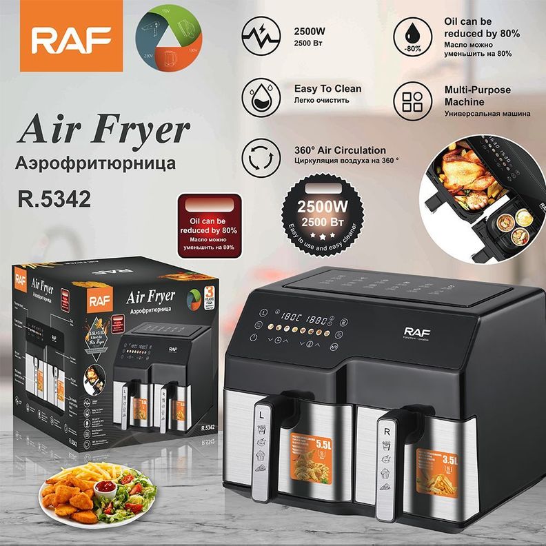 Freidora de Aire Multifuncional de Doble Cesta RAF R.5342 9 LITROS-0