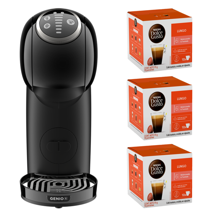 Cafetera Genio S Plus Black + Cápsulas Lungo X3 Cajas-1
