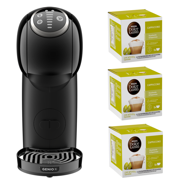 Cafetera Genio S Plus Black + Cápsulas Cappucino X3 Cajas-0