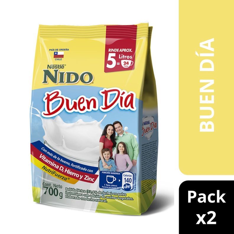 Pack Leche en Polvo NIDO® Buen Día Bolsa 700g x2