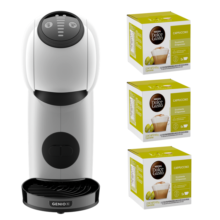 Cafetera Genio S White + Cápsulas Cappucino X3 Cajas-1