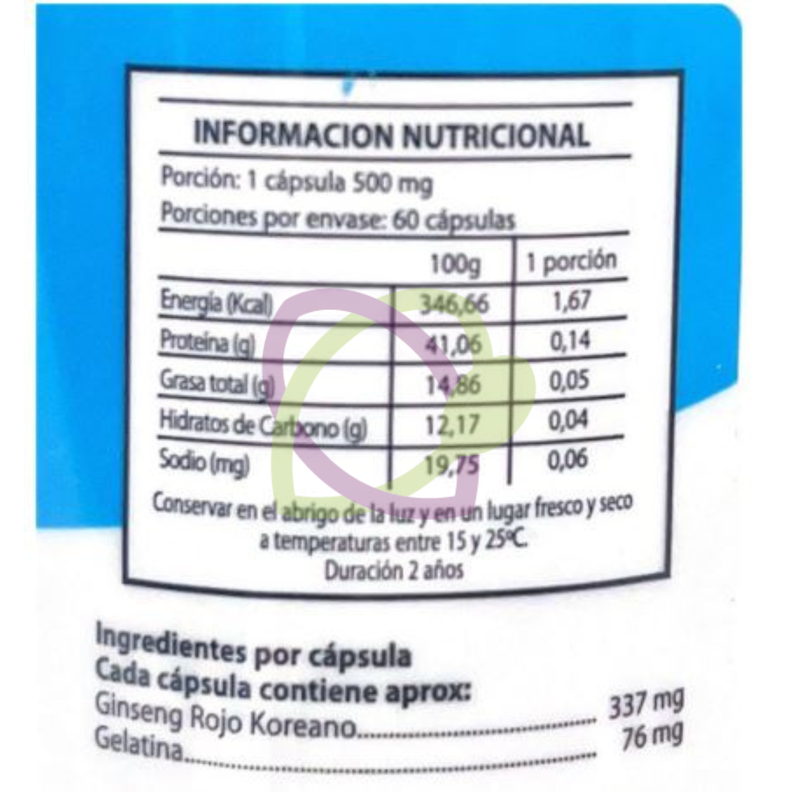 GINSENG ROJO COREANO - CAPSULA VEGETAL 500 mg - PACK x2-2