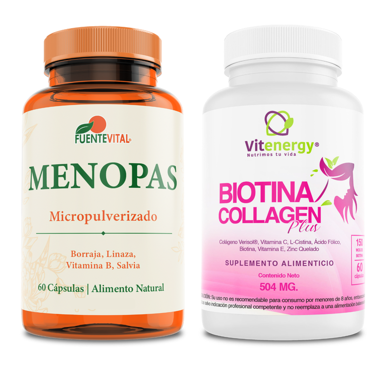 Biotina Colágeno Plus 7 Componentes  + Suplemento Menopausia Menopas - Pack -0