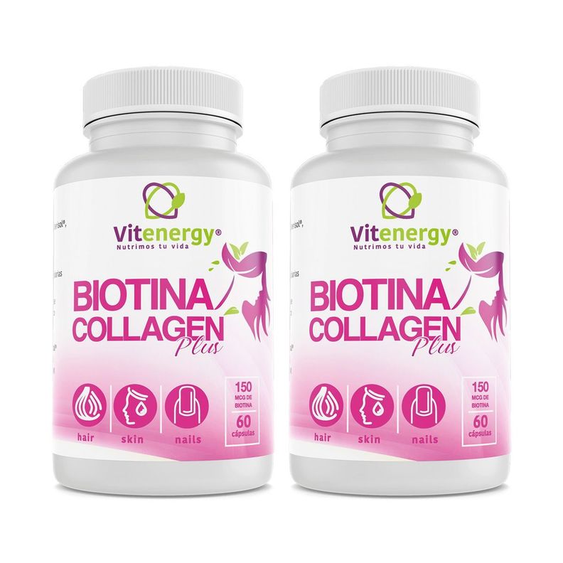 Biotina + Colágeno Verisol Plus - Vitaminas Cabello, Piel, Uñas. Pack x 2 - Fórmula 8 Componentes. -0