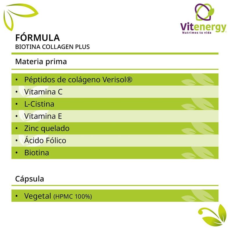 Biotina + Colágeno Verisol Plus - Vitaminas Cabello, Piel, Uñas. Pack x 3 - Fórmula 8 Componentes.-3