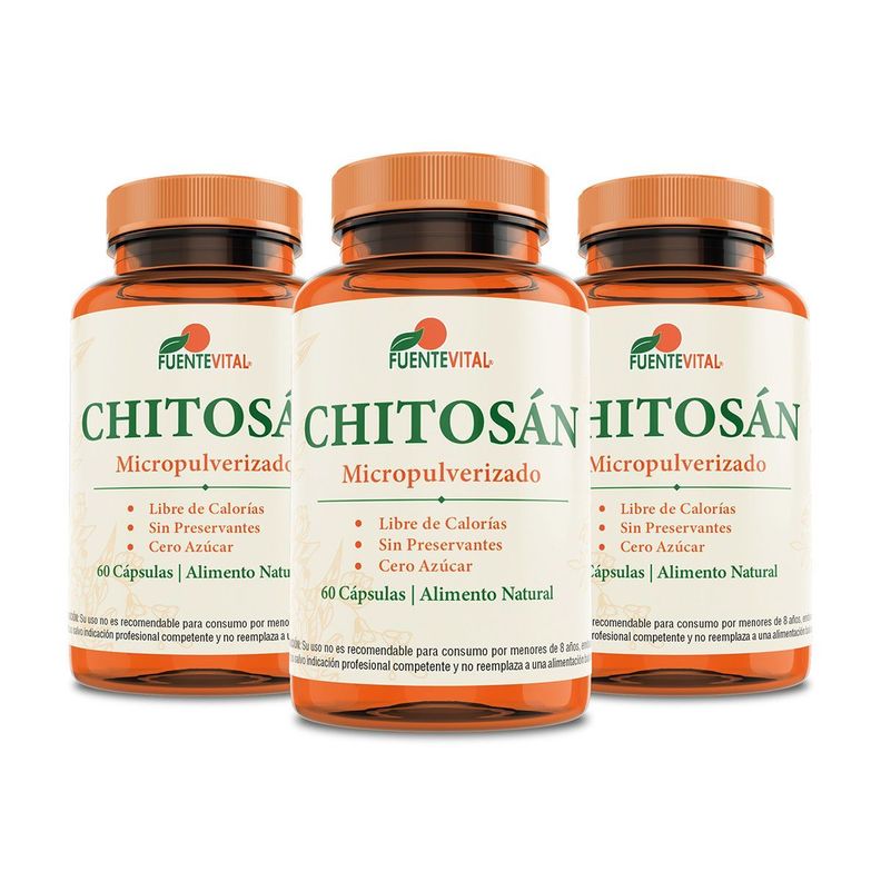 Chitosan 100%-180 cápsulas -quemador natural  Pack x 3-0