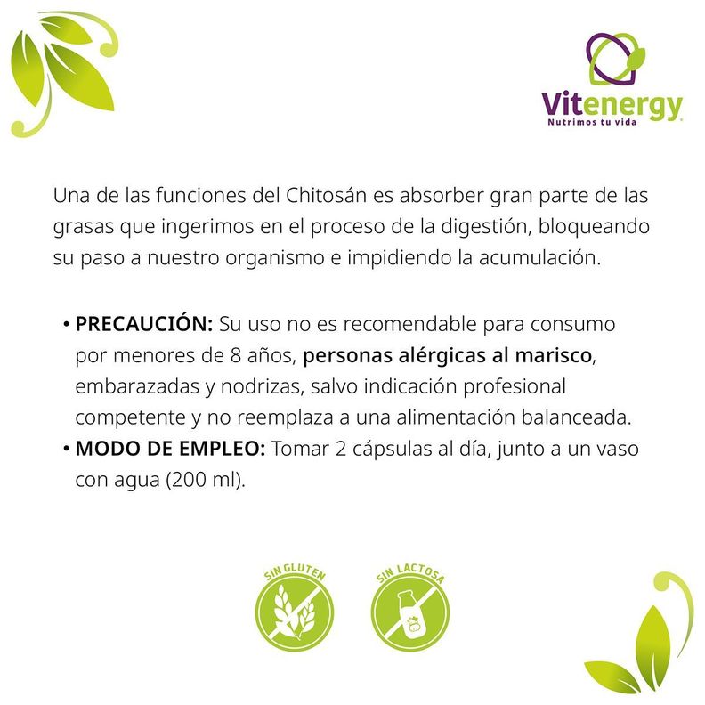 Chitosan 100%-180 cápsulas -quemador natural  Pack x 3-2