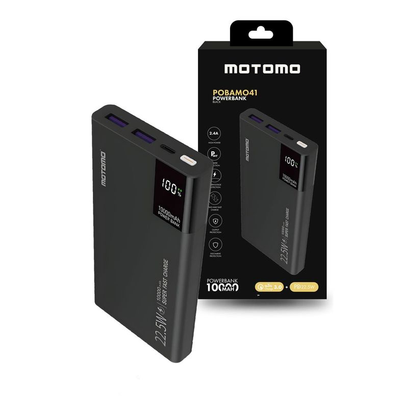 Power Bank POBAMO41 Motomo, 10,000mAh con Protección Inteligente, Color Negro-0