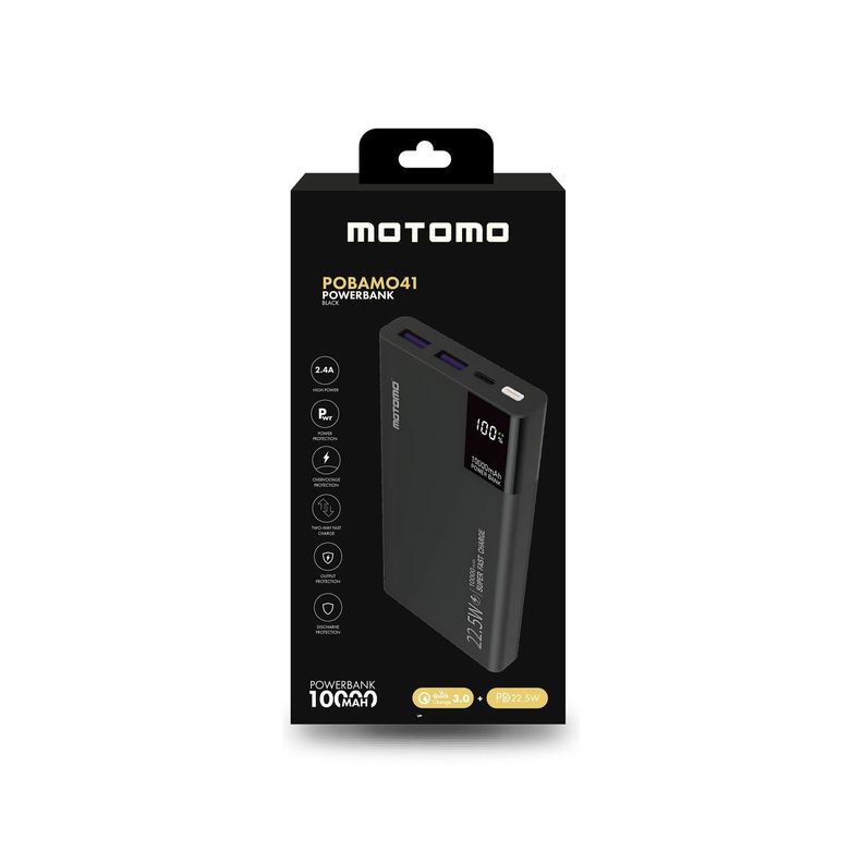 Power Bank POBAMO41 Motomo, 10,000mAh con Protección Inteligente, Color Negro-2