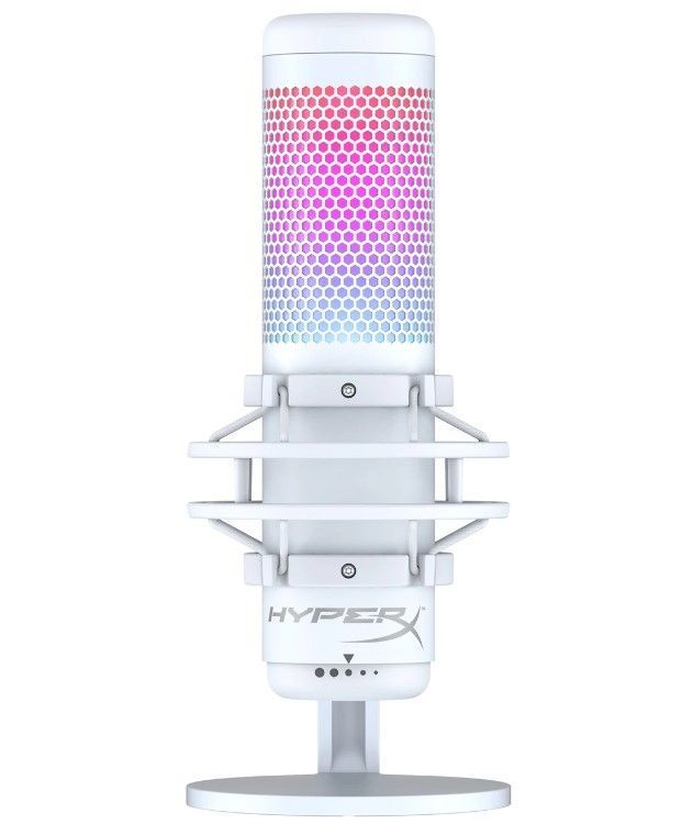 Micrófono Profesional Gamer HyperX QuadCast S RGB, Montura Antivibración, Tres Condensadores, Blanco-0