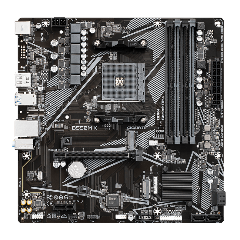 Placa Madre Gigabyte B550M K, AMD Socket AM4, SATA 6Gb/s, Micro-ATX, USB 3.1 Gen 1, PCIe 4.0-1